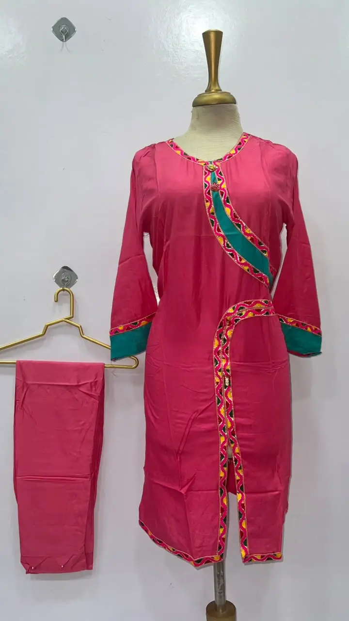 2 Pcs Women's Stitched Linen Plain Shirt And Trouser - Image 3