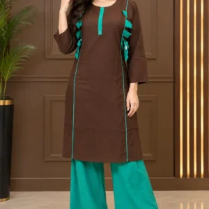 2 Pcs Women's Stitched Linen Plain Shirt And Trouser