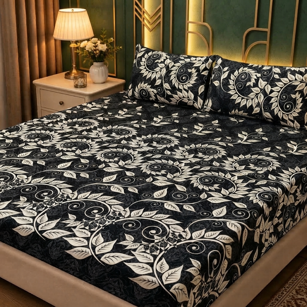 3D Crystal Cotton 3 Piece Bedsheet Set - Home Textile Product (AY0010023) - Image 3