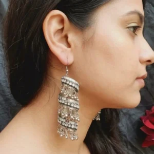 Funky Silver Plated Crystal Dangling Earrings