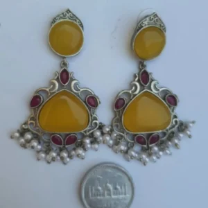 Meenakari Design Silver Plated Gemstone Earrings