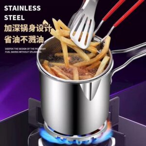 Deep Frying Pot with Strainer Basket – 1200ml Stainless Steel Oil Fryer Pot with Box Packing