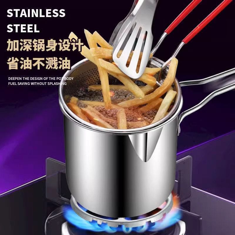Deep Frying Pot with Strainer Basket β 1200ml Stainless Steel Oil Fryer Pot with Box Packing