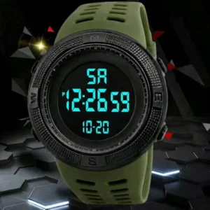 Only 1 leftMilitary Style Digital Sports Watch for Men | LED Backlight | Waterproof | Alarm | Stopwatch | Silicone Strap | Outdoor Casual Wrist Watch