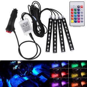 Car Interior LED Atmosphere Light with Remote Control โ Multi-Color Music Sync Ambient Strip Lamp (12V)