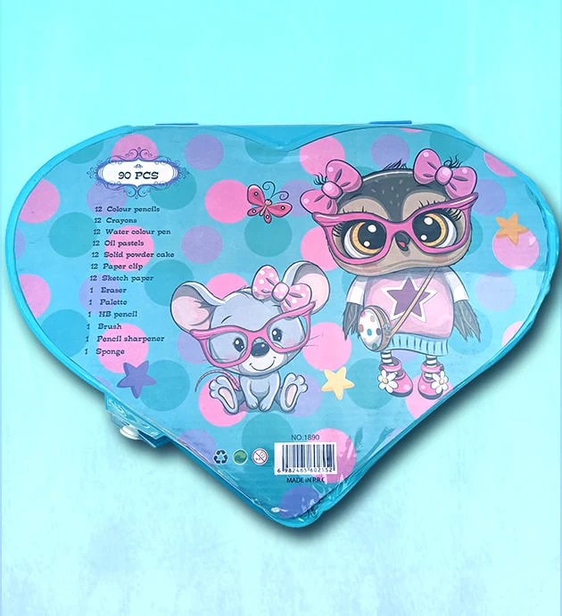 90 Pcs Heart Shape Colour Kit Painting Set For Kids With Colour Pencils Crayons And Art Accessories (Random Characters) - Image 4