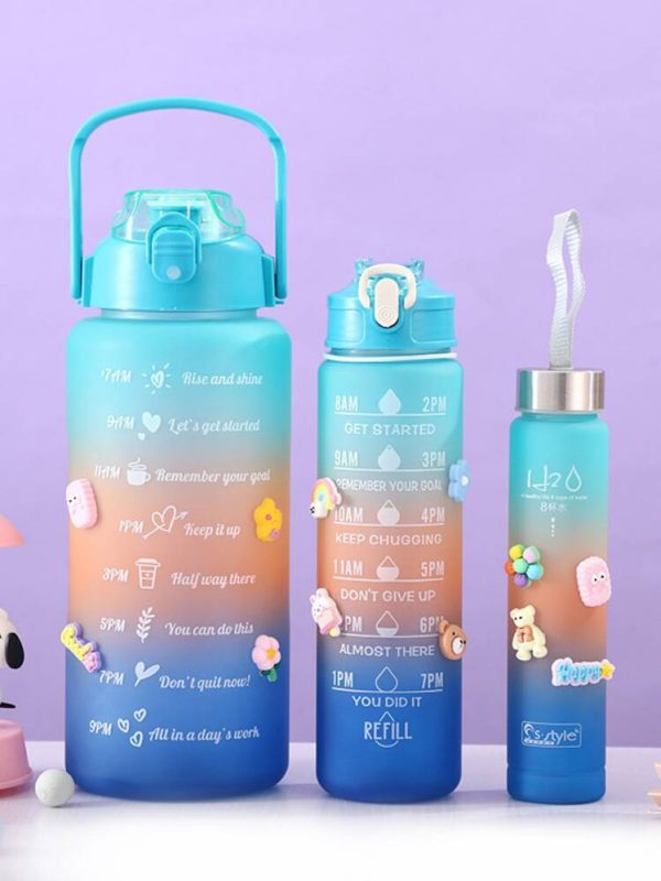 3 Pack Water Bottles With 2l Large Bottle 700mlportable Bottle And 300ml Mini Bottle Motivational (random Color) - Image 2