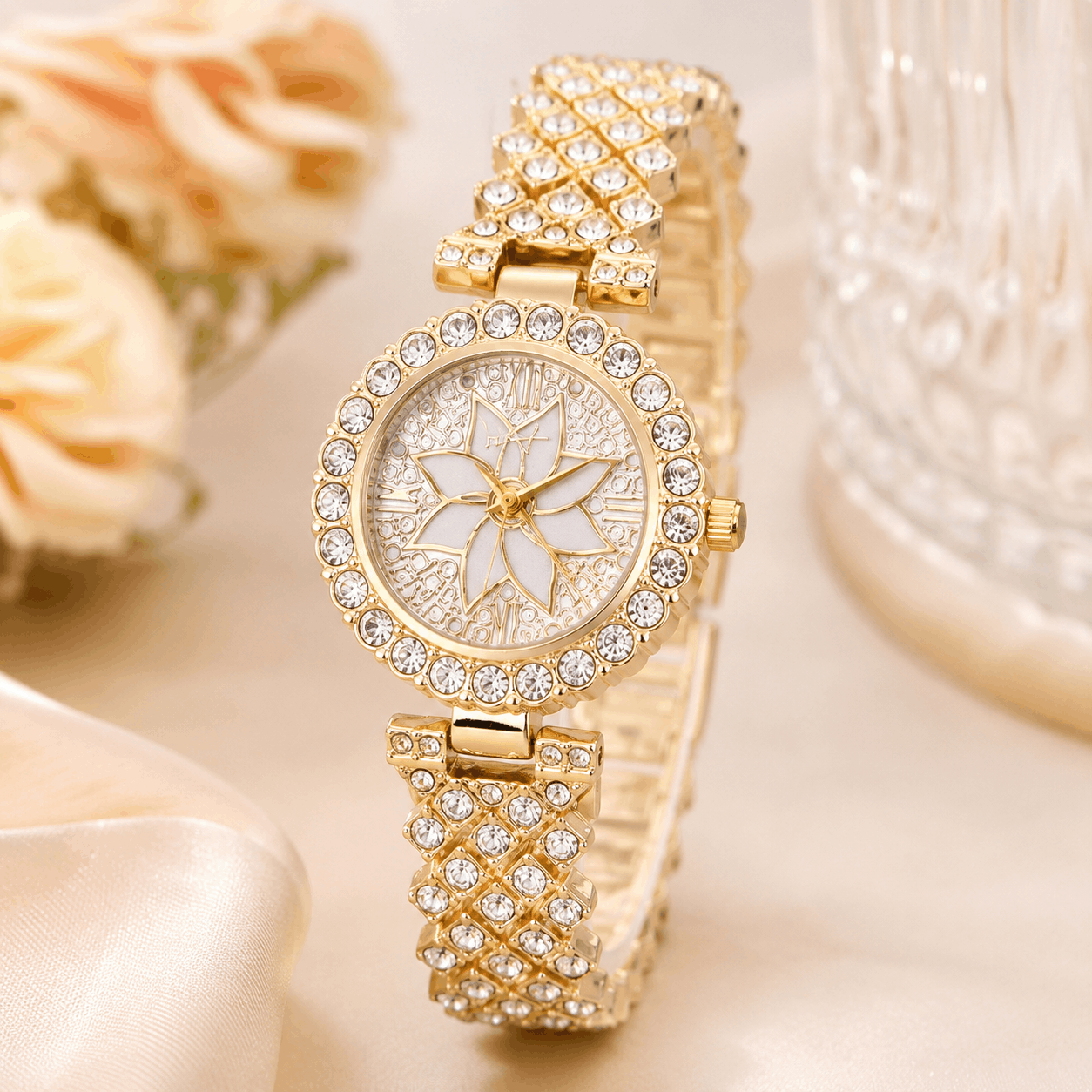Luxury Floral Crystal Quartz Wrist Watch for Women โ Rhinestone Bracelet Analog Fashion Wristwatch for Daily Wear, Party & Gift - Image 4