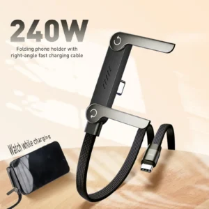 240W Folding Phone Holder With Right Angle Fast Charging Cable - Electronic Accessory Designed For Device Support And Daily Charging Routine