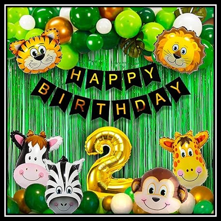Jungle Theme Birthday Party Decoration Set 52 Pcs โ Animal Safari Birthday Decorations for Kids Boys & Girls with Balloons, Foil Curtains & Happy Birthday Banner - Image 2