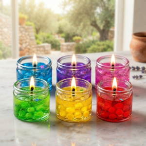 Pack of 6 - Home Decoration Seashell Jell Glass Candles Tea Light Candles In Glass Holder - Decorative Candle Designed For Home Ambiance (Multi Color)
