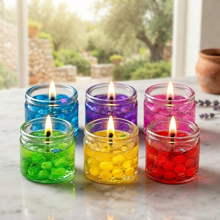 Pack of 6 - Home Decoration Seashell Jell Glass Candles Tea Light Candles In Glass Holder - Decorative Candle Designed For Home Ambiance (Multi Color)