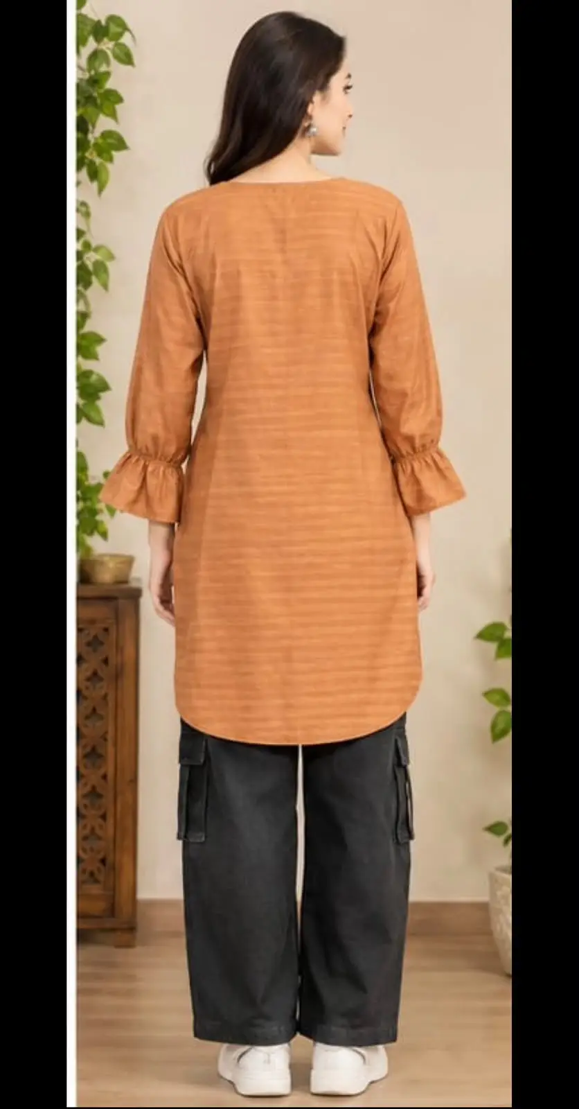 2 Pcs Women's Stitched Cotton Plain Shirt And Trouser - Image 4