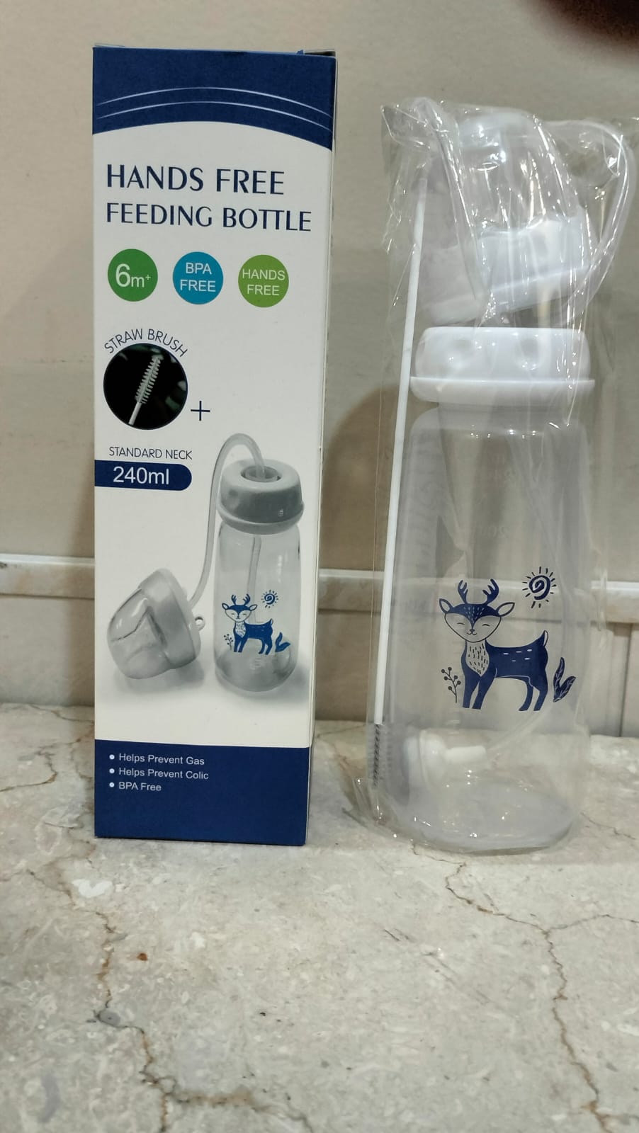 Handsfree Baby Feeding Bottle 240ml with Silicone Tube & Nipple | BPA-Free | Random Color - Image 5