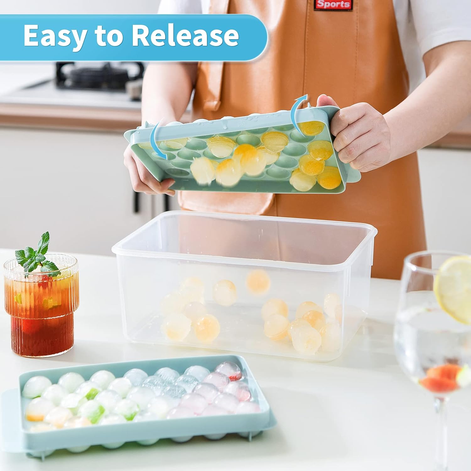 1 PCs Round Ice Cube Tray & Sphere Ice Ball Maker Mold with Container โ Circle Mini Ice Sphere Storage Bin & Chilling Set - Image 2