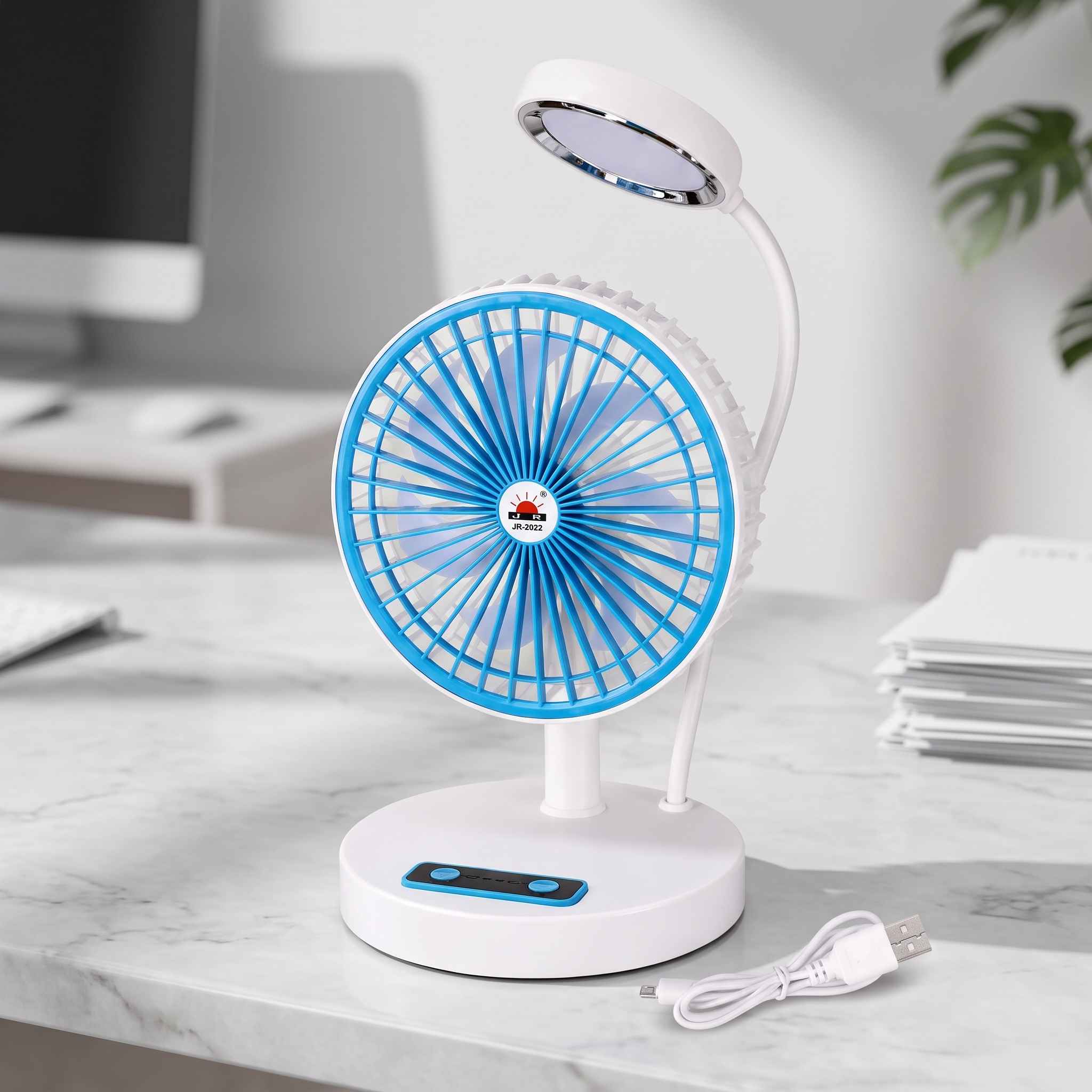 JR-2022 Multifunction Rechargeable LED Desk Fan - Image 2