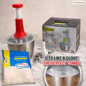 Kitchen Fresh Prep Combo Deal โ 2L Manual Hand Press Vegetable Chopper, Meat Mincer & 100 Elastic Stretchable Food Covers - Random Color