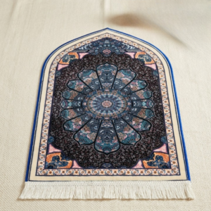 Luxury Ottoman Mandala Velvet Prayer Rug โ Deep Blue & Black 70x115 cm | Elegant Islamic Janamaz