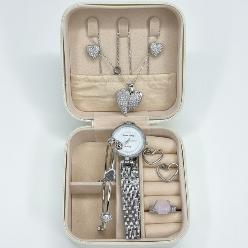 Elegant Heart & Stone 5-Piece Women’s Jewelry Gift Set ~ Imported - Image 2