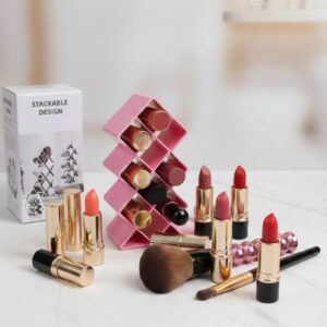 Plastic 10 Grid Lipstick Organizer with Storage Box – Makeup Holder for Lipsticks & Cosmetics - With Box (Random Color)