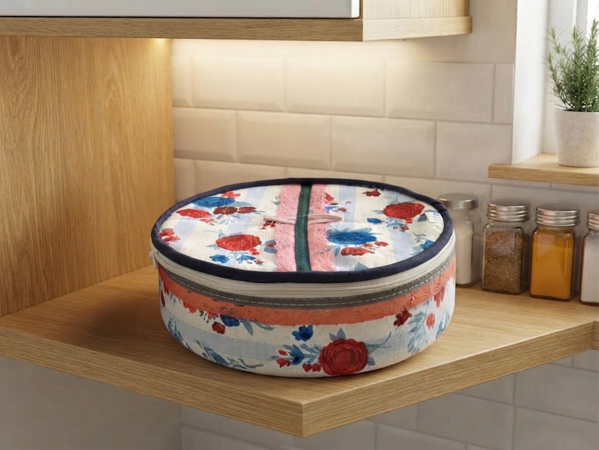 Floral Fabric Roti Box โ Insulated Nan Keeper with Zipper Closure - Image 2
