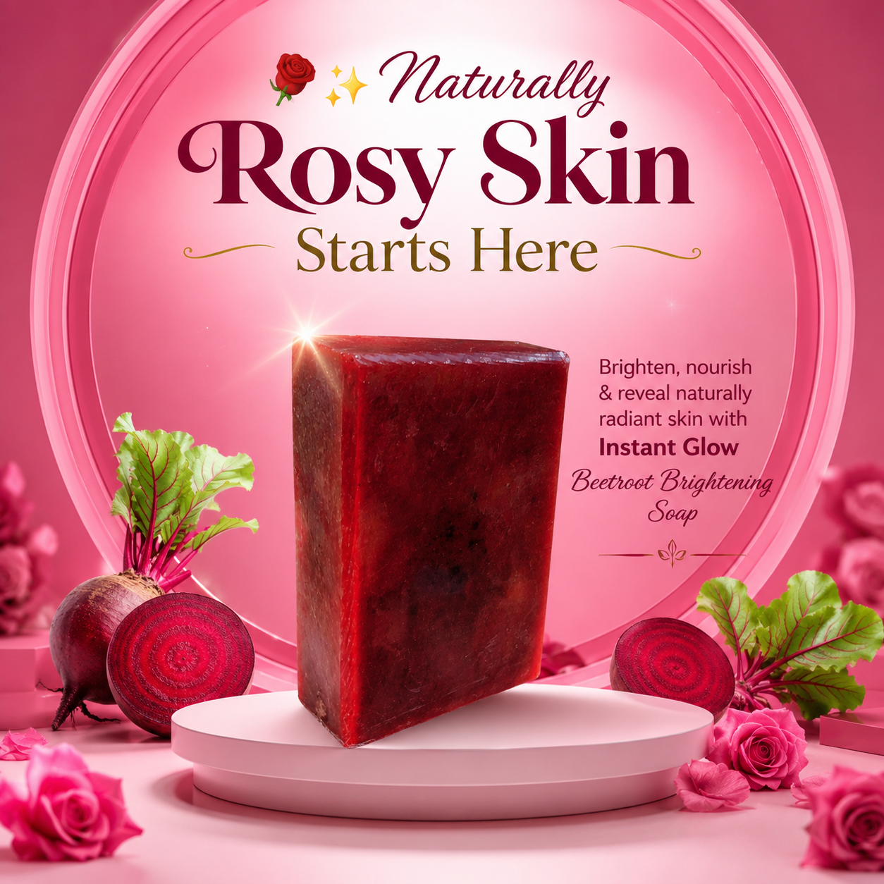 Instant Glow Beetroot Brightening Soap | Natural Skin Brightening & Rosy Glow | Deep Nourishing Daily Face & Body Soap - Image 3