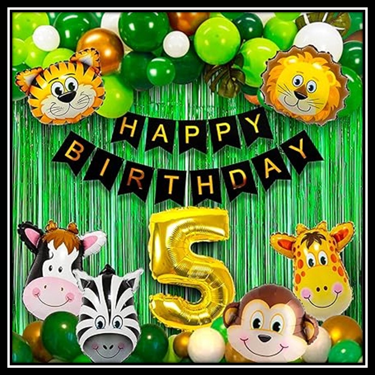 Jungle Theme Birthday Party Decoration Set 52 Pcs โ Animal Safari Birthday Decorations for Kids Boys & Girls with Balloons, Foil Curtains & Happy Birthday Banner - Image 4