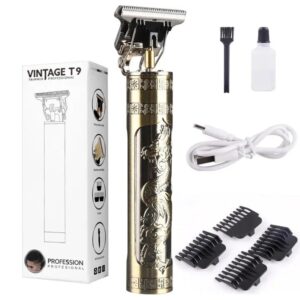 Vintage T9 Metal Body Hair Trimmer for Men – USB Rechargeable Professional Hair Clipper | Precision Beard, Hair & Detailing Grooming Tool
