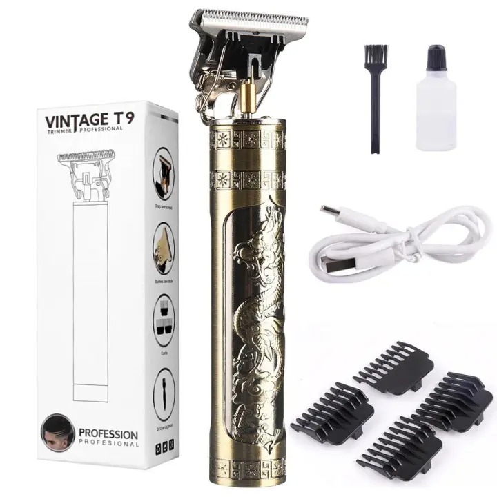 Vintage T9 Metal Body Hair Trimmer for Men โ USB Rechargeable Professional Hair Clipper | Precision Beard, Hair & Detailing Grooming Tool