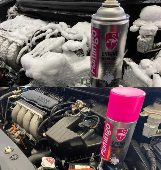 Flamingo Engine Degreaser Foam Spray 650ML โ Heavy Duty Engine Cleaner for Cars & Motorcycles | Removes Oil, Grease & Dirt | Safe for Metal, Rubber & Plastic - Image 4