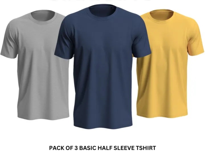 Pack of 3 Premium Half Sleeves Round Neck Plain Color T-Shirts for Men & Boys – Soft Comfortable Fabric - Image 2