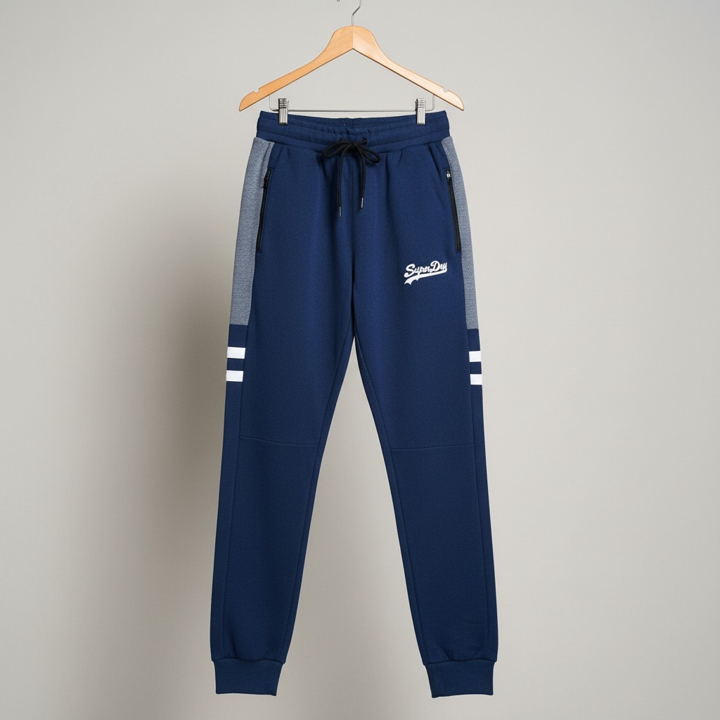 Super Dry Menโs Panel Trousers | Premium French Terry Fabric Joggers | Stylish Contrast Panel Slim-Fit Sweatpants for Gym & Casual Wear