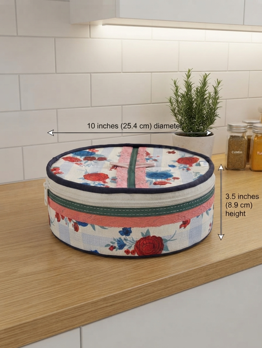 Floral Fabric Roti Box โ Insulated Nan Keeper with Zipper Closure - Image 3