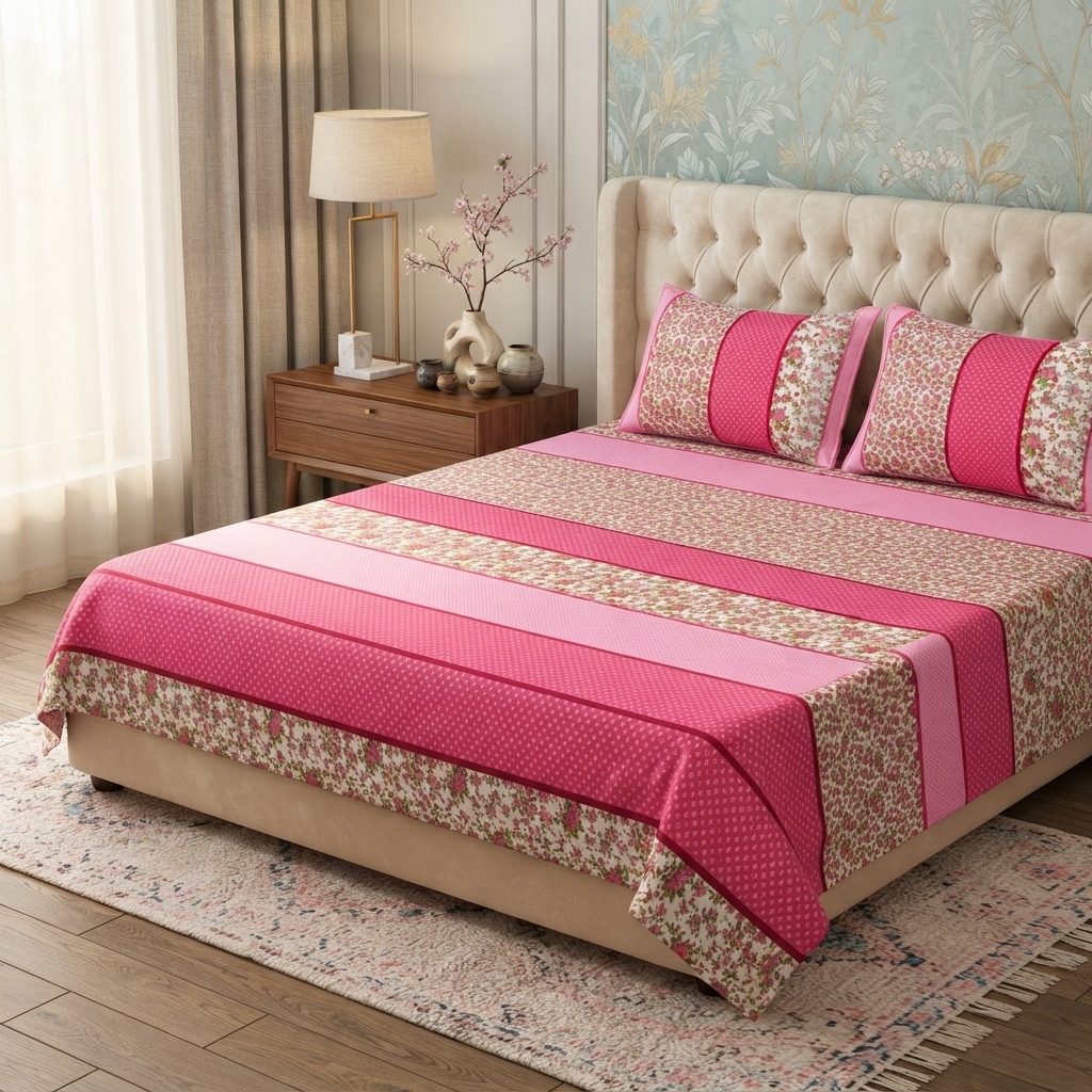 3D Crystal Cotton 3 Piece Bedsheet Set - Home Textile Product Designed (AY0010027) - Image 2