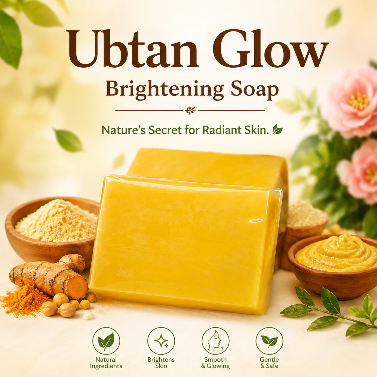 Ubtan Glow Brightening Soap โ Handmade Organic Turmeric & Sandalwood Soap for Radiant Skin - Image 2