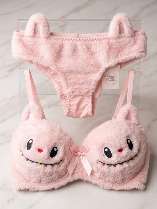 Labubu Style Cute Double Padded Bra & Panty Set for Women โ Soft Wool Material, Comfortable Lingerie Set (Random Color) - Image 2