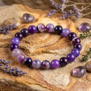 Amythest Stone Braclet - Natural Purple Crystal Healing Quartz Gemstone Stretch Wrist Band