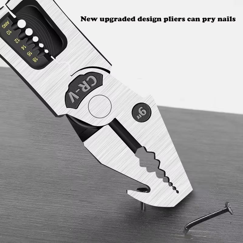Heavy Duty 9 In 1 Multi Function Pliers Nail Pry Wire Stripper Cutter CR V Steel Professional Tool - Image 4