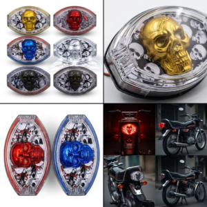 Universal 125cc Motorcycle LED Skull Tail Light โ Multi-Color Fancy Rear Back Light for Bikes