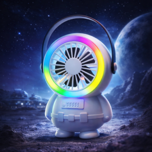 Astro Series Astronaut Mini Desktop Fan – Portable USB Rechargeable Fan with RGB Night Light