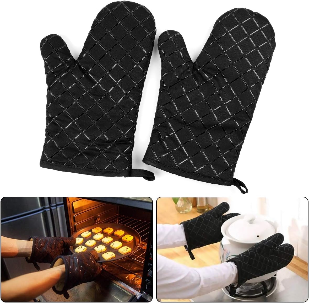 Premium Heat Resistant Oven Mitts 2Pcs Extra Long Kitchen Gloves For Baking Cooking BBQ And Grilling Durable Cotton (Random Colour And Design ) - Image 2