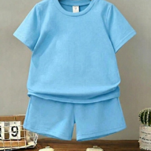 Kids Plain Summer Tracksuit Set β Soft Cotton Blend Half Sleeve T-Shirt & Comfortable Shorts Co-Ord Outfit for Boy