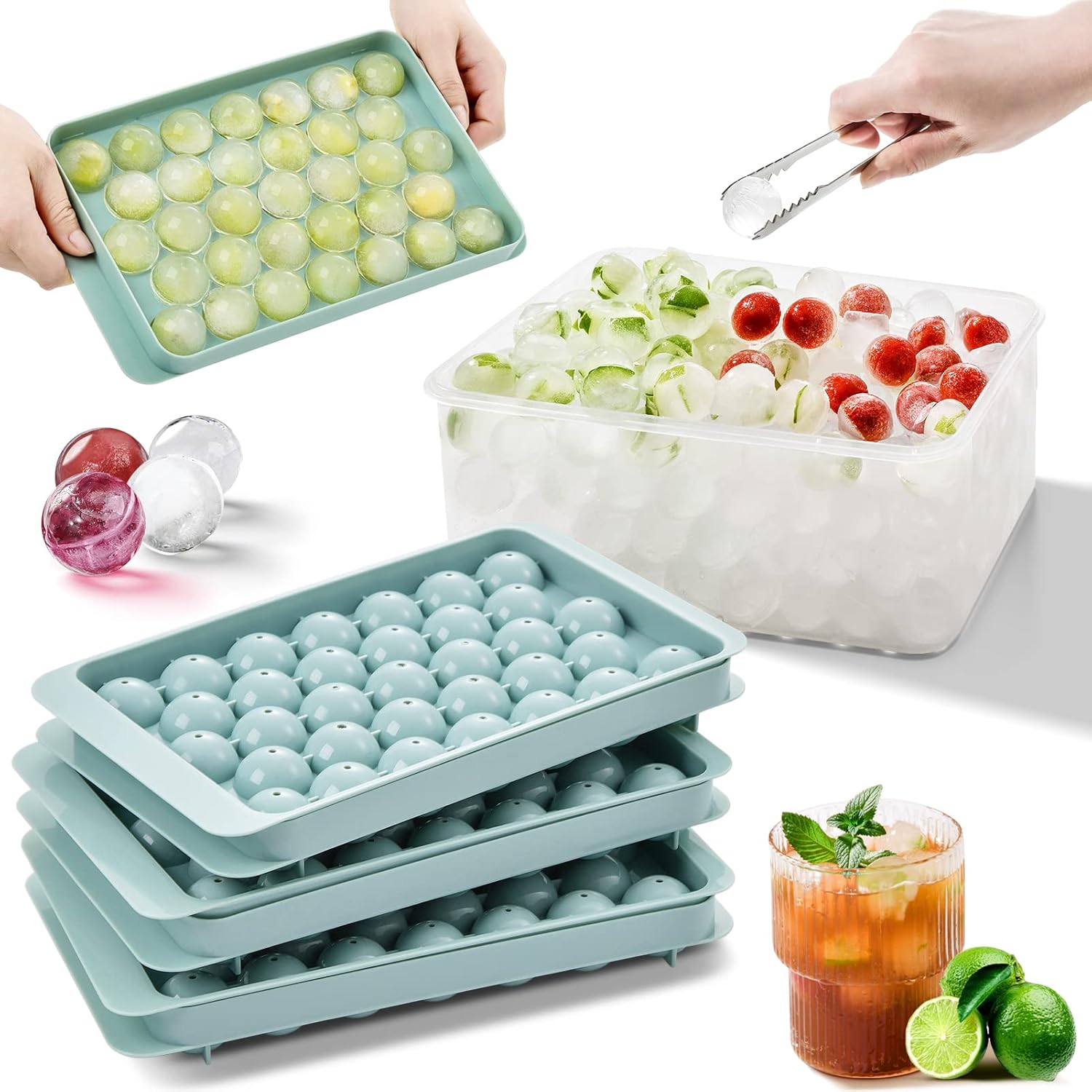 1 PCs Round Ice Cube Tray & Sphere Ice Ball Maker Mold with Container โ Circle Mini Ice Sphere Storage Bin & Chilling Set - Image 3
