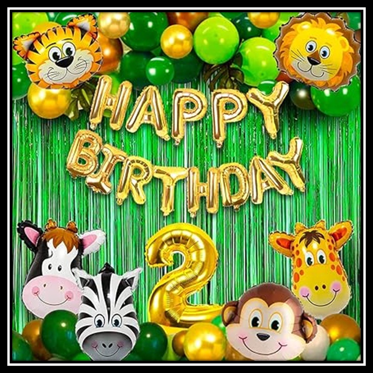 Jungle Theme Birthday Party Decoration Set 50 Pcs for Kids Boys & Girls โ Animal Safari Birthday Balloon Combo with Happy Birthday Banner, Foil Curtains & Number Balloon - Image 3