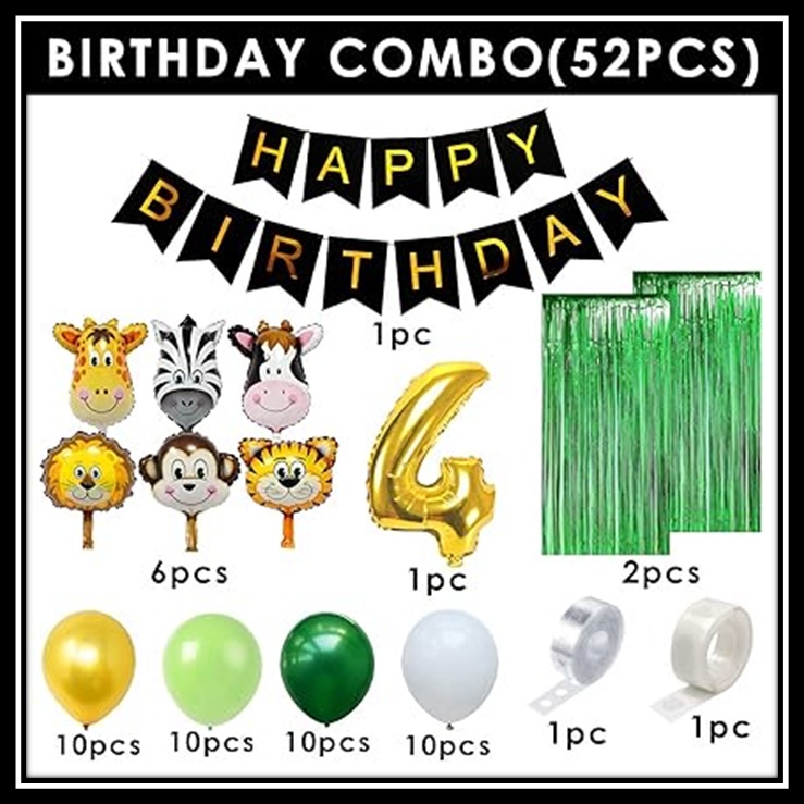Jungle Theme Birthday Party Decoration Set 52 Pcs โ Animal Safari Birthday Decorations for Kids Boys & Girls with Balloons, Foil Curtains & Happy Birthday Banner - Image 9