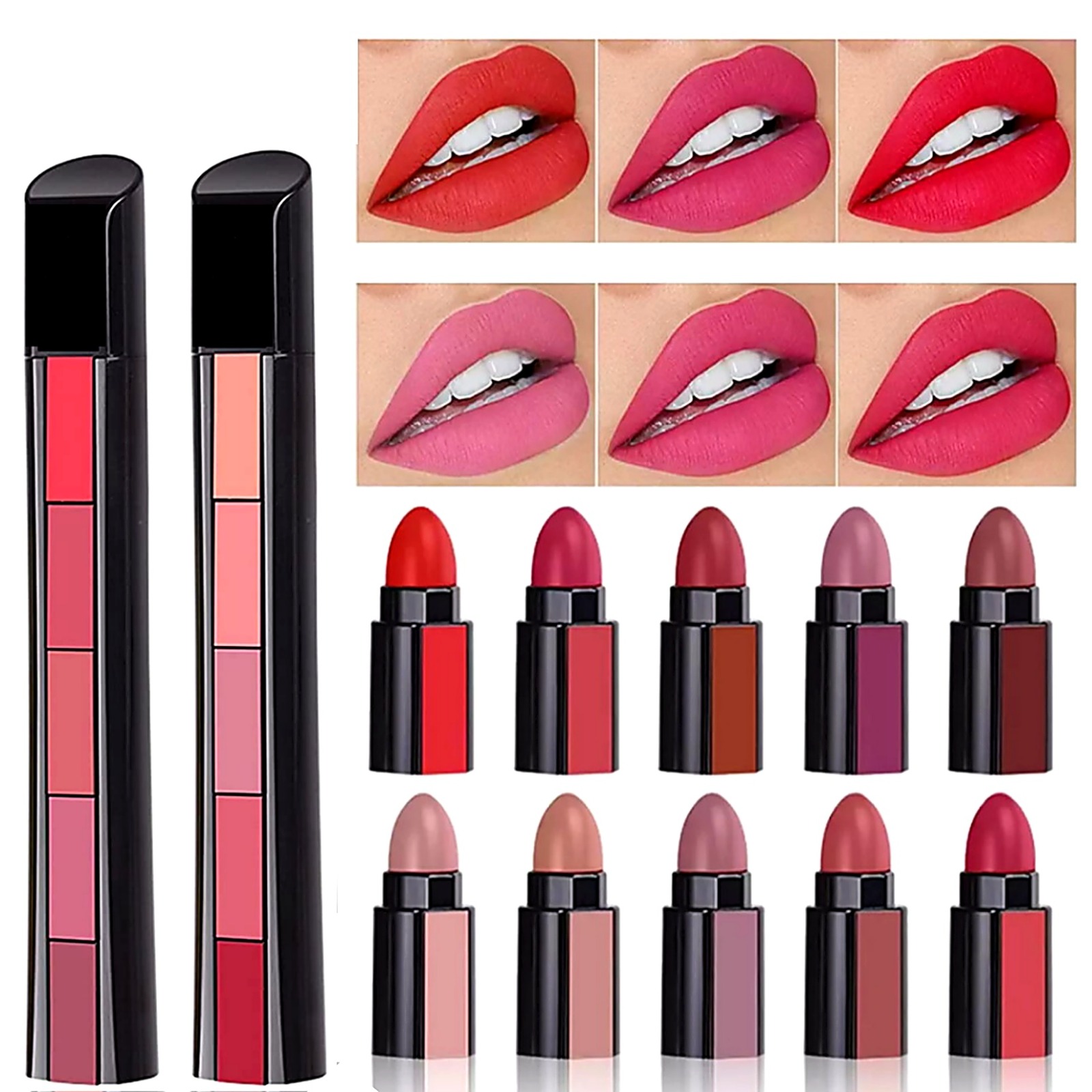 5 In 1 Lipstick - 5 Steps Matte Lipsticks - Cosmetic Product Designed For Lip Care And Daily Makeup Routine (Random Color)