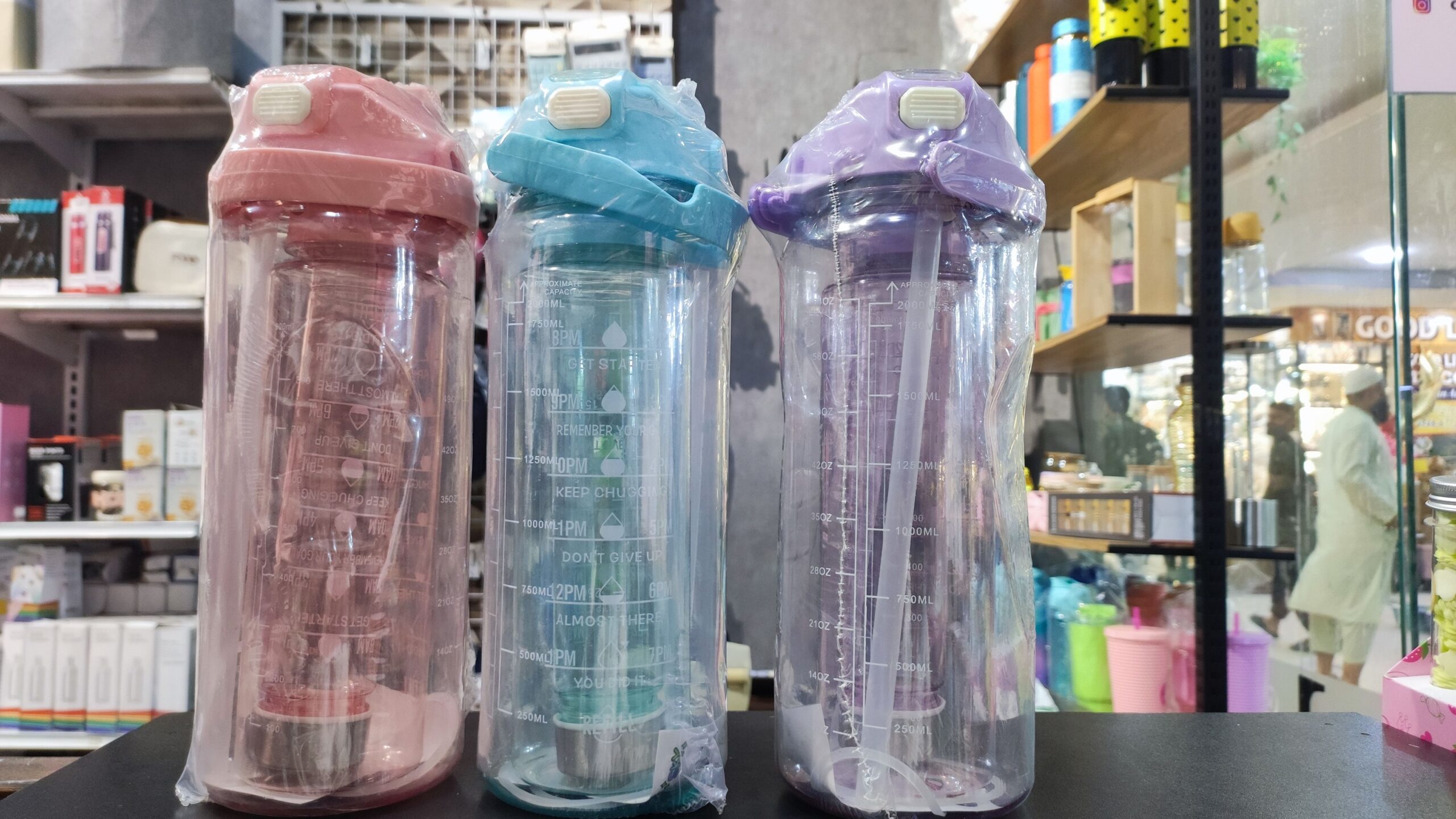 Motivational Water Bottle with Time Markers & Straw (Random Colour) - Image 2