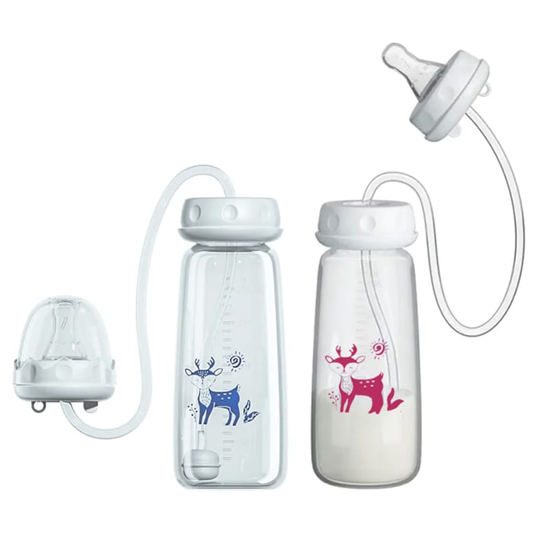Handsfree Baby Feeding Bottle 240ml with Silicone Tube & Nipple | BPA-Free | Random Color - Image 4