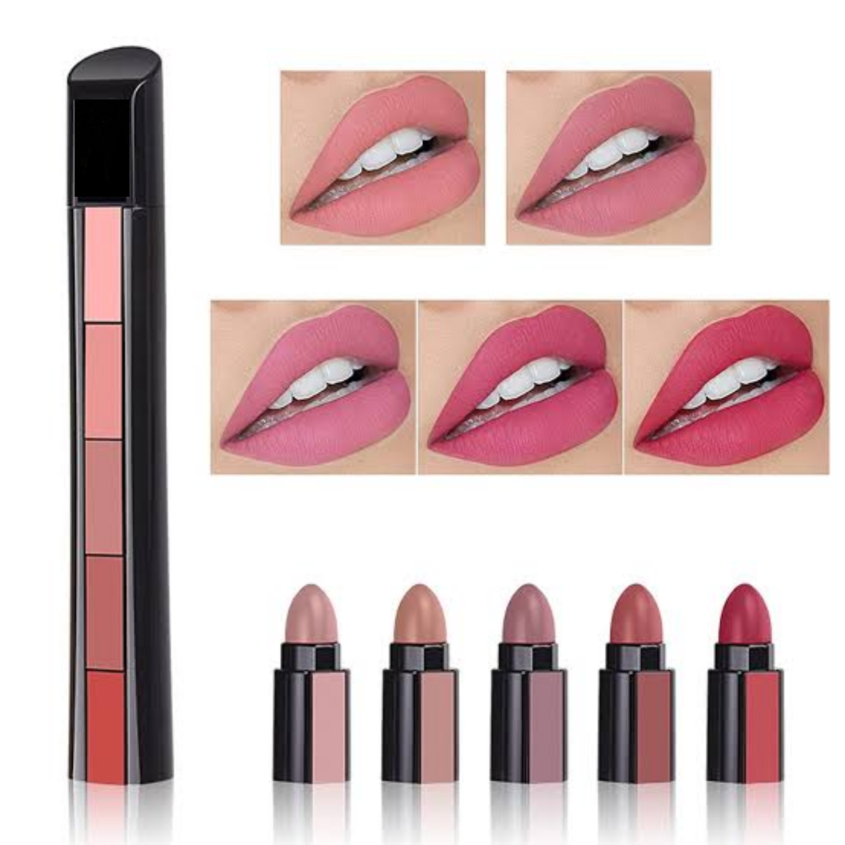 5 In 1 Lipstick - 5 Steps Matte Lipsticks - Cosmetic Product Designed For Lip Care And Daily Makeup Routine (Random Color) - Image 2