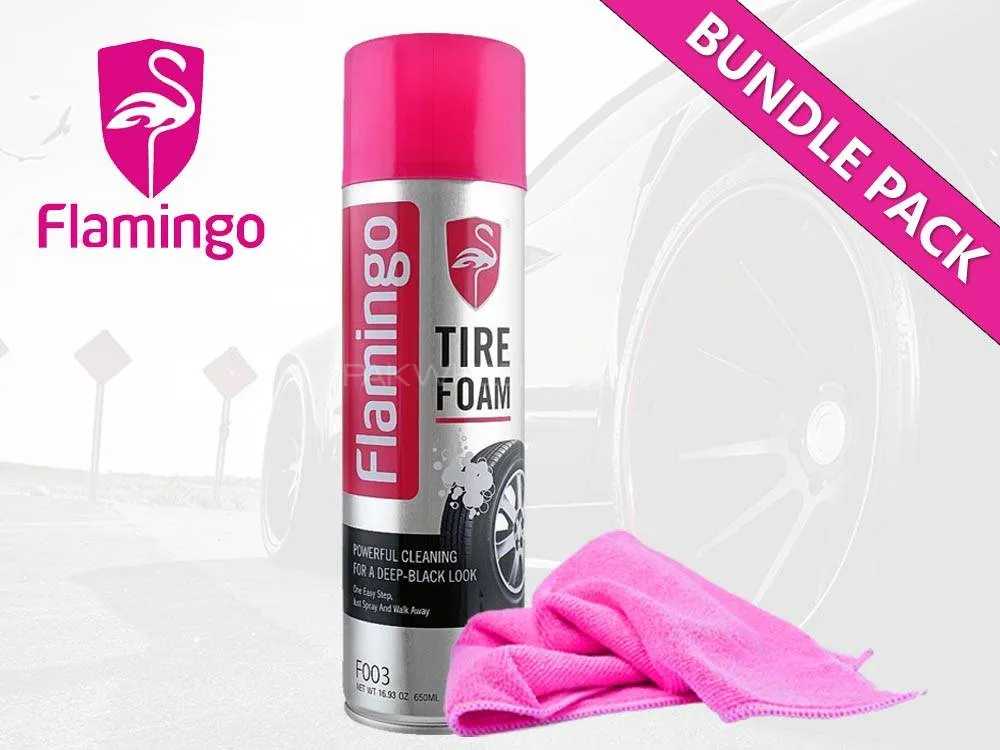 Flamingo Tire Foam Cleaner 650ML | No-Wipe Tire Shine Foam Spray | Cleans, Protects & Restores Tire Gloss | UV Protection - Image 2